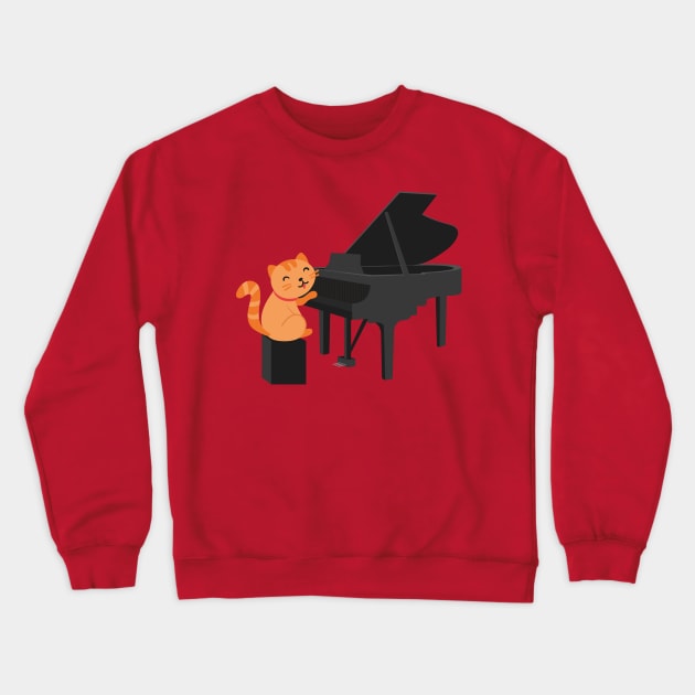 Cute Cat Playing Piano Crewneck Sweatshirt by fhshirtdesigns